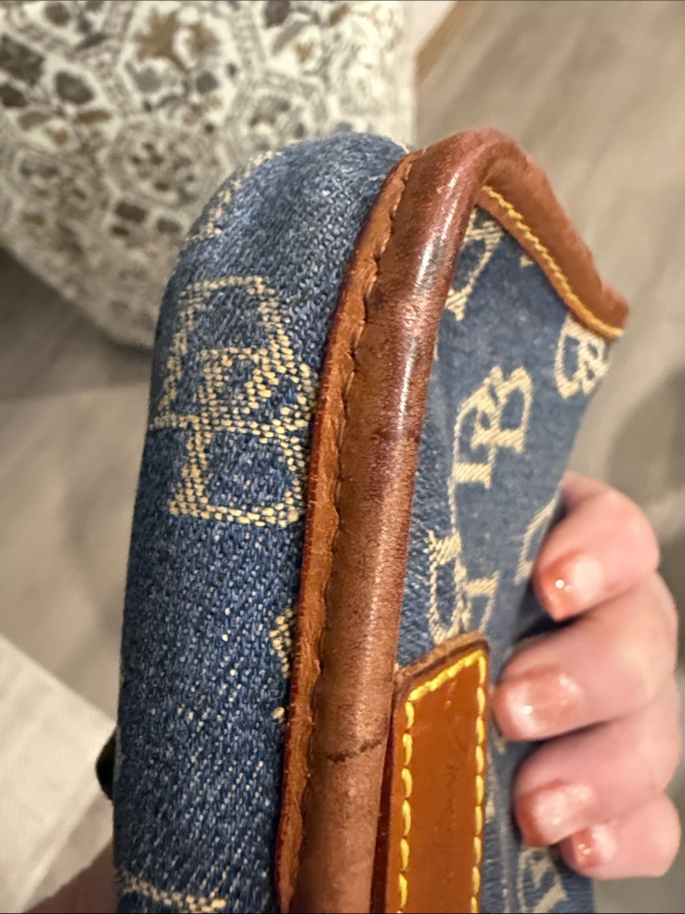 Dooney & Bourke Blue Denim Monogram Wristlet with Brown Trim - Picture 5 of 9